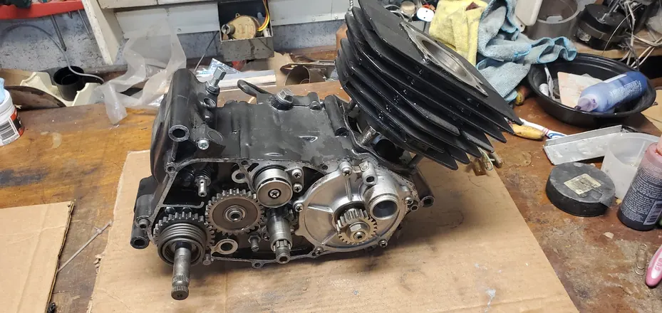 Vintage air-cooled two-stroke engine on the workbench